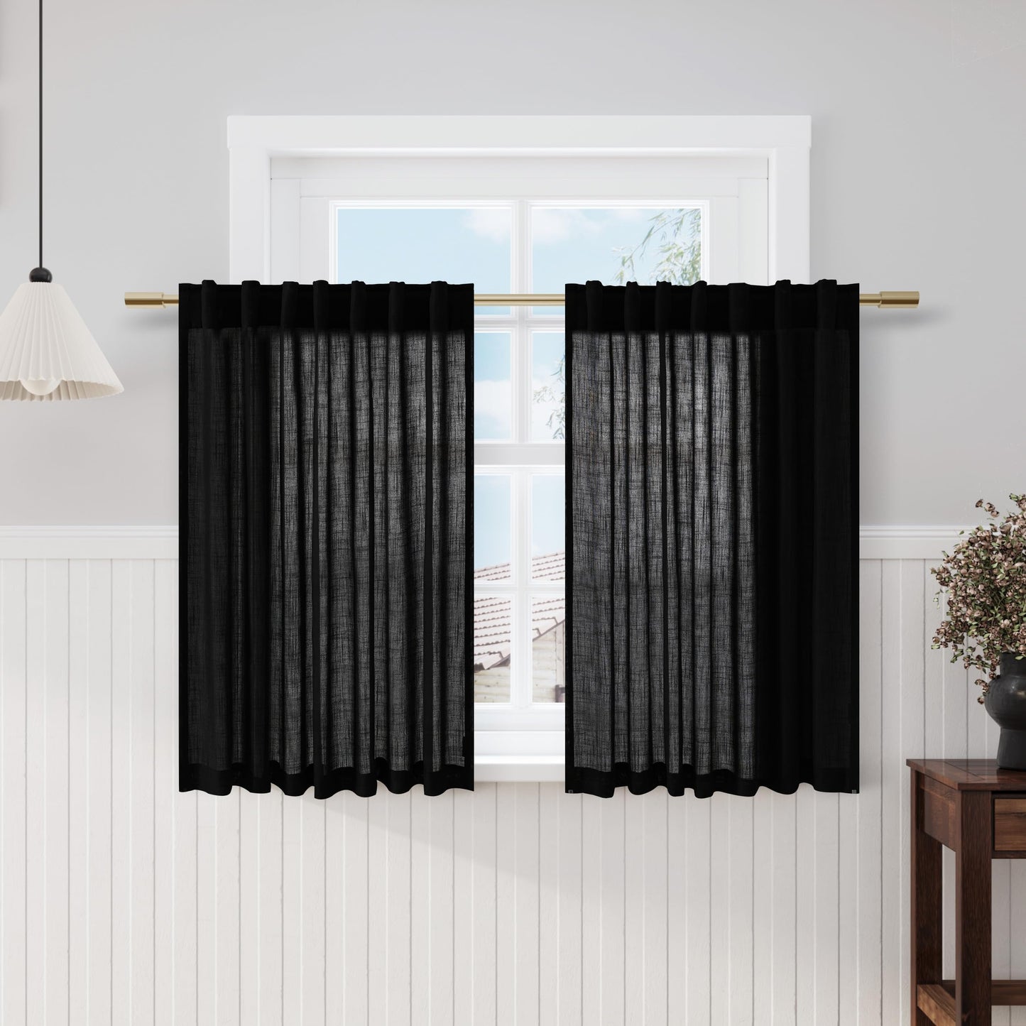 Nanspring Natural Linen Curtains for Kitchen Windows Over Sink - Cafe Curtain Semi Sheer with Rod Pocket and Back Tab Lightweight Rustic Textured Bistro Curtains for Bathroom, 2 Panels 25 x 24 Inch