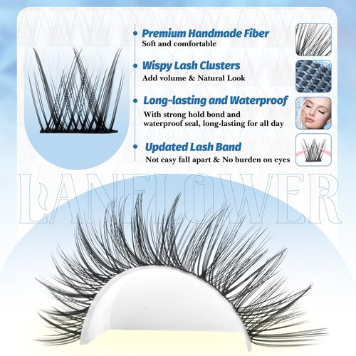 Wispy Lash Clusters Kit Natural Lash Extension Kit C Curved Eyelash Extension Kit 10-16mm Eyelash Clusters Thin Band Cluster Eyelash Extensions Kit 154pcs Individual Lashes by Lanflower