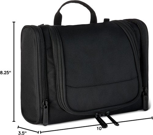 Amazon Essentials Toiletry Bag - Spacious Hanging Dopp Kit with Multiple Compartments, Black