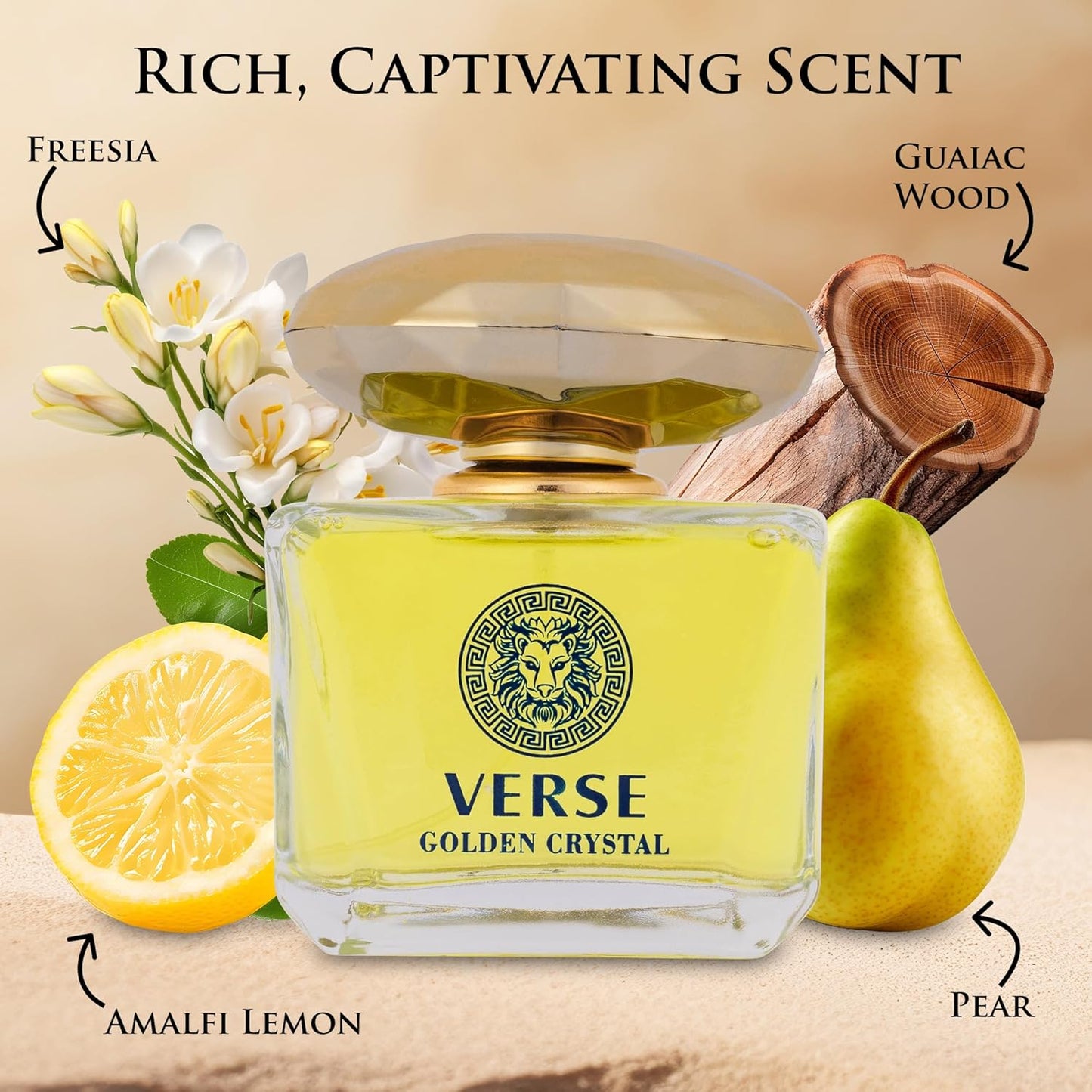 Verse Golden Crystal Eau de Parfum for Women - Floral Fruity Fragrance | 3.4 fl Oz Elegant Bottle