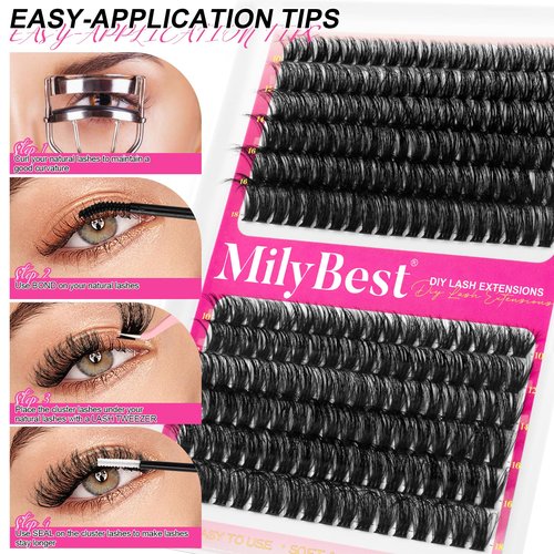 MilyBest Lash Clusters Kit Wispy Eyelash Clusters Lashes 60D 80D Natural DIY Lash Extension Kit 10-18mm Cluster Eyelash Extensions D Curl Individual Lashes Clusters Kit (with Lash Glue, Tweezer)