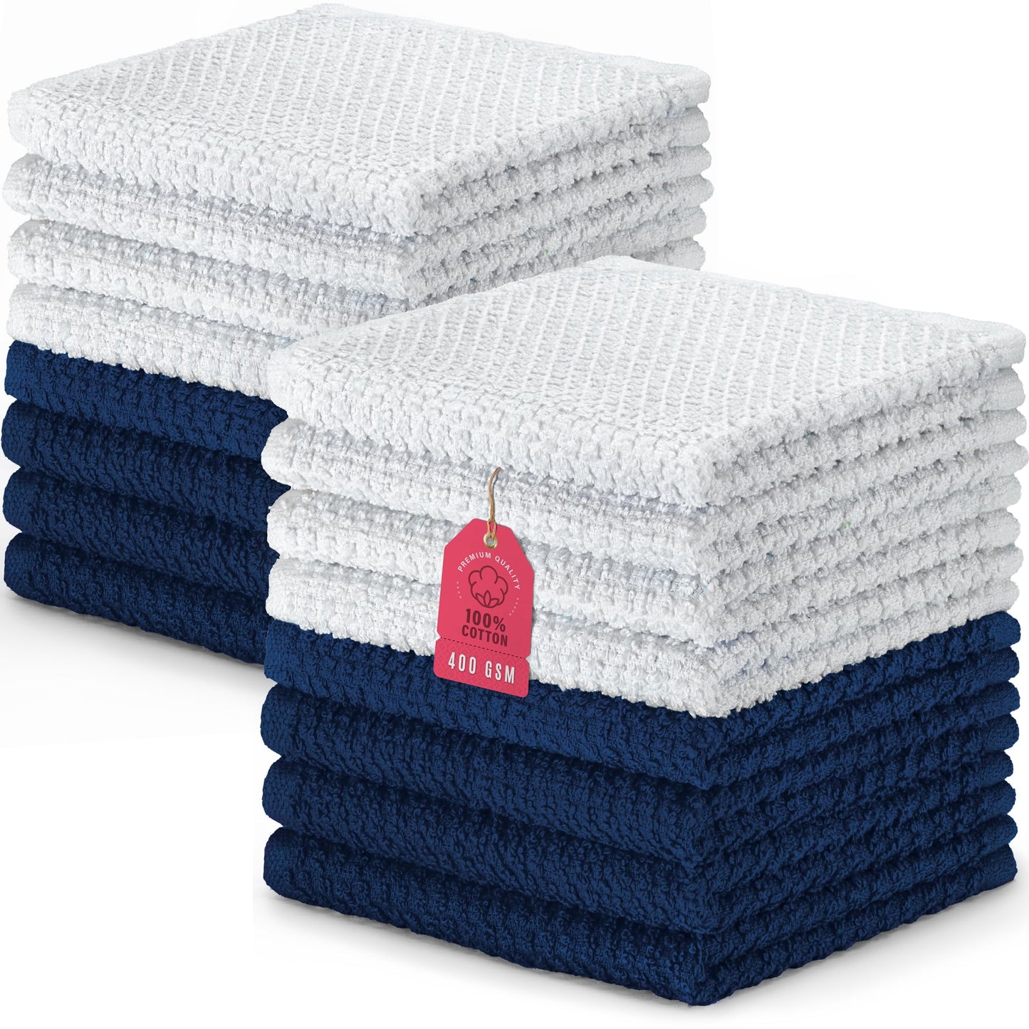 DecorRack 16 Pack 100% Cotton Face Towels, Ultra Absorbent 12 x 12 inch Wash Cloths, 400 GSM, Premium Quality, Soft Fingertip Towels for Face, Makeup, Spa, and Beauty, Navy (16 Pack)