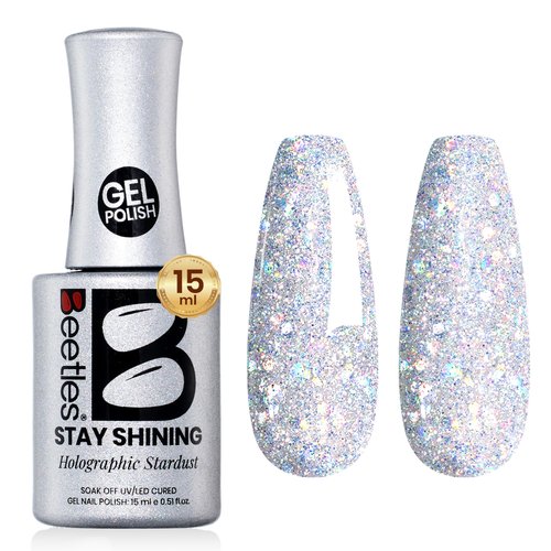 Beetles Glitter Gel Nail Polish - 15ml Stay Shining Holographic Stardust Gel Polish Diamond-Shine Silver Nail Art Uv Led Home Salon Long-Lasting Soak-Off Holographic Glitter Gel Gift for Women