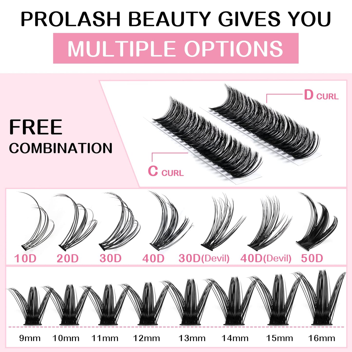 280 Pcs Individual Lashes 50D-C-0.07-16 Cluster Lashes C D Curl Wispy Lashes Bottom Lashes DIY Lashes At Home（50D-C-0.07-16）