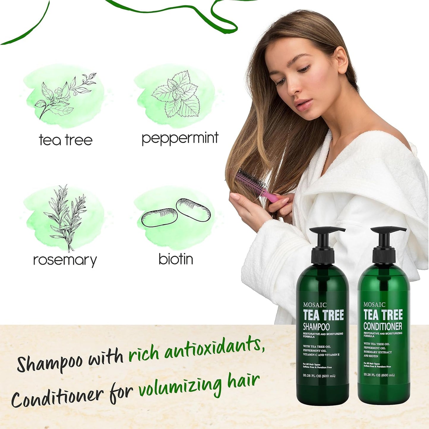 Skiennix Tea Tree Shampoo & Conditioner Set - Hair Growth & Thickening Treatment for Men & Women | 20.2 FL Oz Each