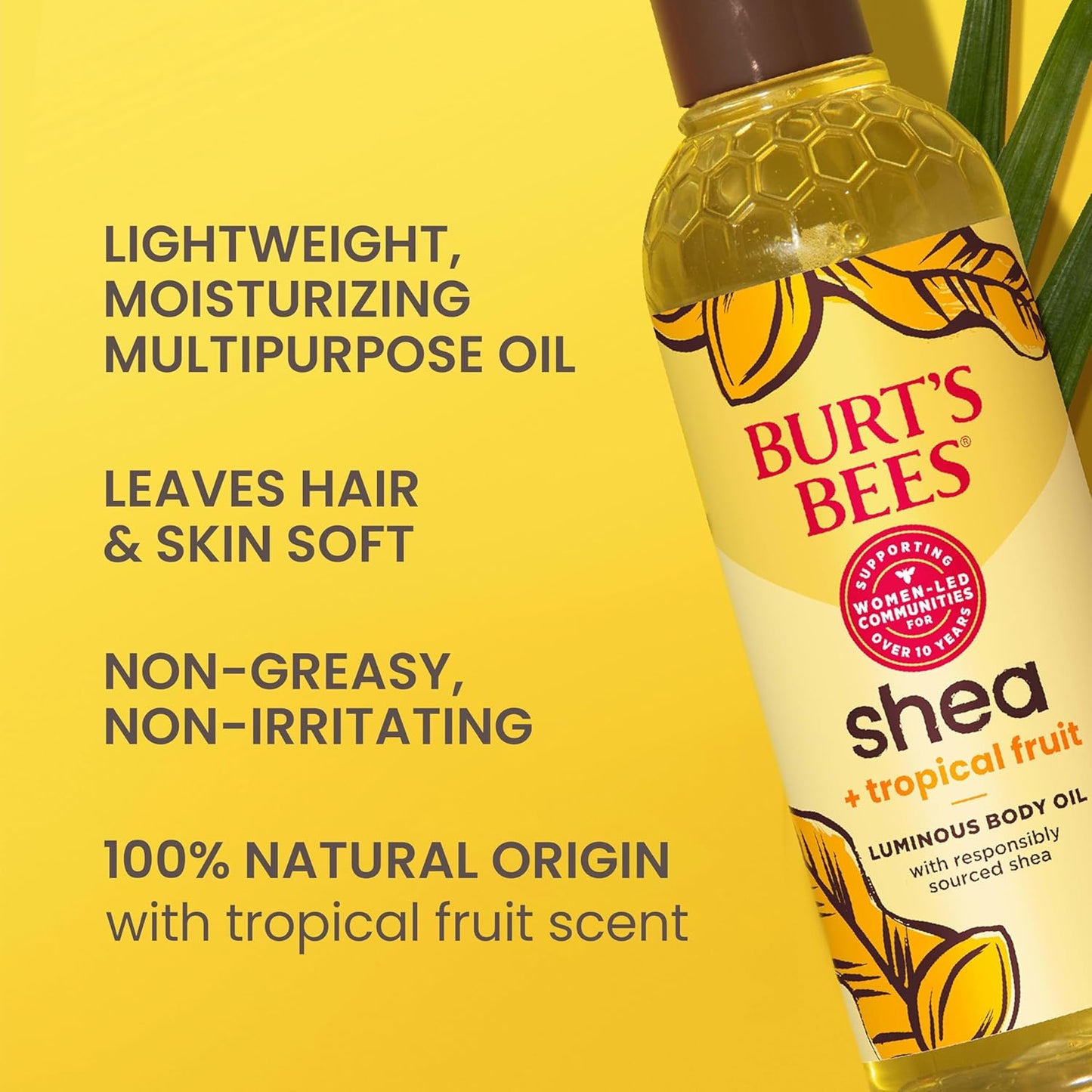 Burt's Bees Luminous Body Oil - Shea & Tropical Fruit Formula for Glowing Skin | 8 oz, Non-Greasy & Antioxidant-Rich