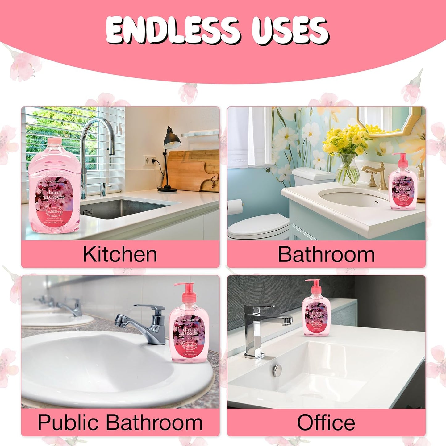 Simple Pleasures Premium Hand Soap Refills - Cherry Blossom Scent | 7.9 oz Bottle & 59 oz Jumbo Refill