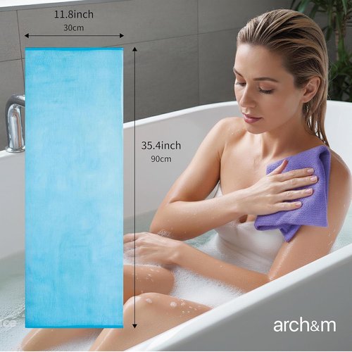 ARCH&M Exfoliating Washcloth Body Scrubber - 35-Inch Japanese & Korean-Style Back Towel | Quick-Dry 3 Pack for Smoother Skin