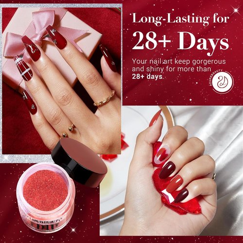 AZUREBEAUTY Dip Powder Set - 6 Burgundy Red Colors for DIY Nail Art | No Lamp Needed, Perfect Starter Kit