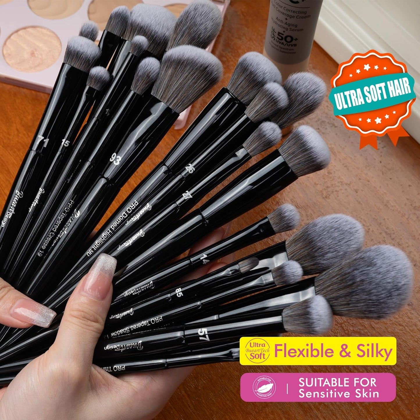 Bueart Design 32-Piece PRO Grade Makeup Brush Set - Ultra-Soft Synthetic Brushes with Large Holder | Classic Black