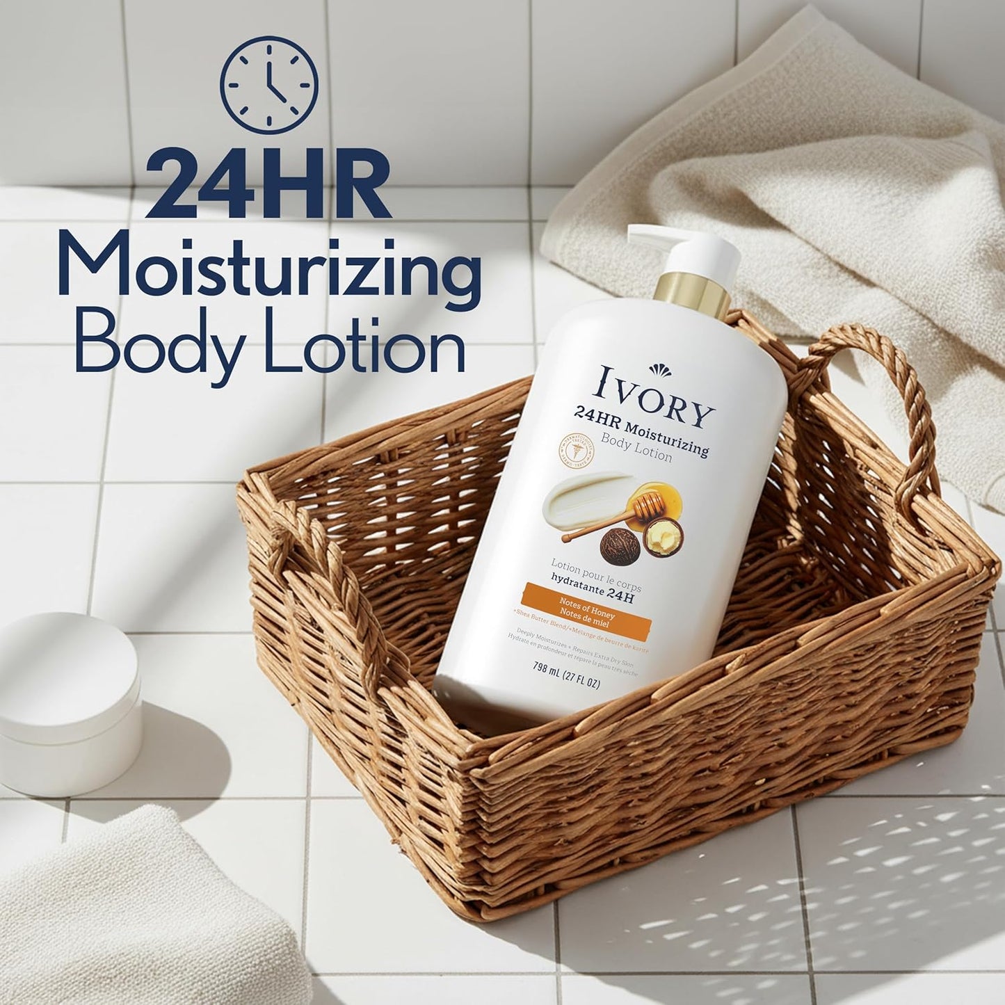 **Ivory Hand & Body Lotion - 24hr Moisturizing Formula for Extra Dry Skin | Lightweight, Honey Scent, 27 fl oz**
