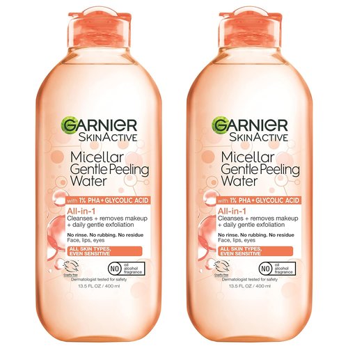Garnier SkinActive Gentle Peeling Micellar Water - Exfoliating Facial Cleanser & Makeup Remover, 2 Pack