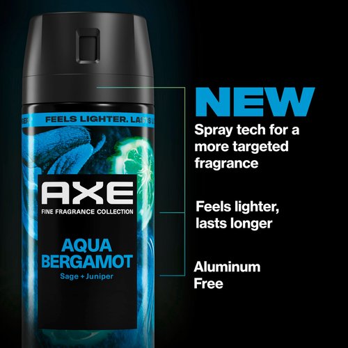 AXE Fine Fragrance Collection Body Spray Aqua Bergamot 72 Hour Freshness Aluminum Free 2.9 oz