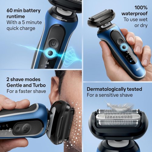 Braun Electric Shaver - Series 6 6120s for Men | Wet & Dry Shaving, Turbo & Gentle Modes, Blue