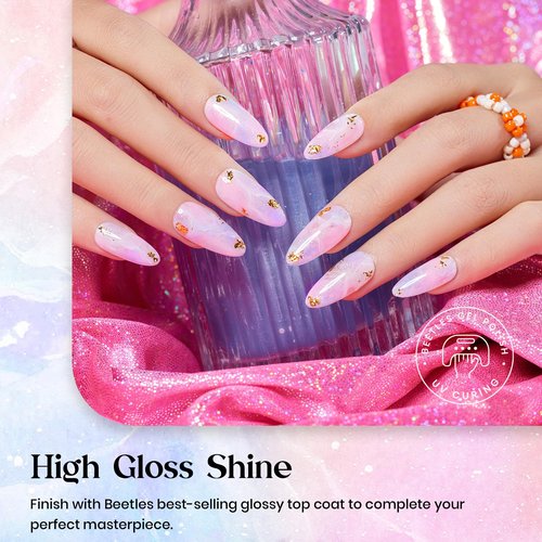 Beetles Spring Gel Nail Polish Set - 6 Colors Shimmer Pink Green Purple Glitter Blue Glitter Mermaid Pastel Nail Gel Drawing Soak Off Uv Led Needed with Pastel Sticker Gift for Women