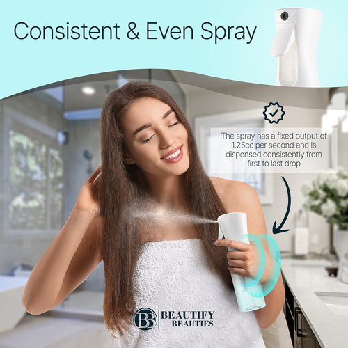 BeautifyBeauties Hair Spray Bottle - Ultra Fine Continuous Mister for Hairstyling & Skin Care | Black, 6.8 Oz