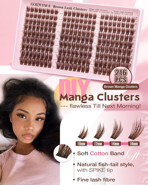 Goddvenus Brown Wispy Lash Clusters Manga Eyelashes Clusters Natural Cluster Eyelash Extensions Fairy DIY Lash Extension Anime C Curl Waterproof Individual Eye Lashes