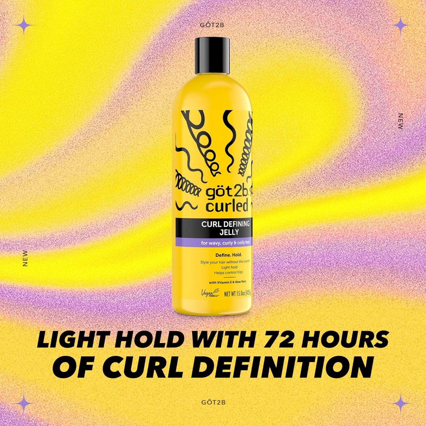 Got2B Curl Defining Jelly - 15 Fl Oz Vegan Curl Gel for Wavy & Curly Hair | 72-Hour Frizz Control