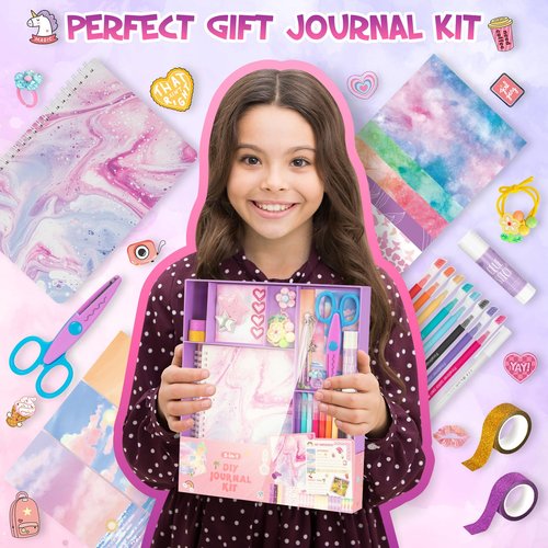 QIYVLOS 2 Pack DIY Journal Kit for Girls, Journaling Diary Toys for ages 8-13, Arts and Crafts Birthday Stationary Set Gifts for Teen Girls Ages 8 9 10 11 12 13 14 Year Old