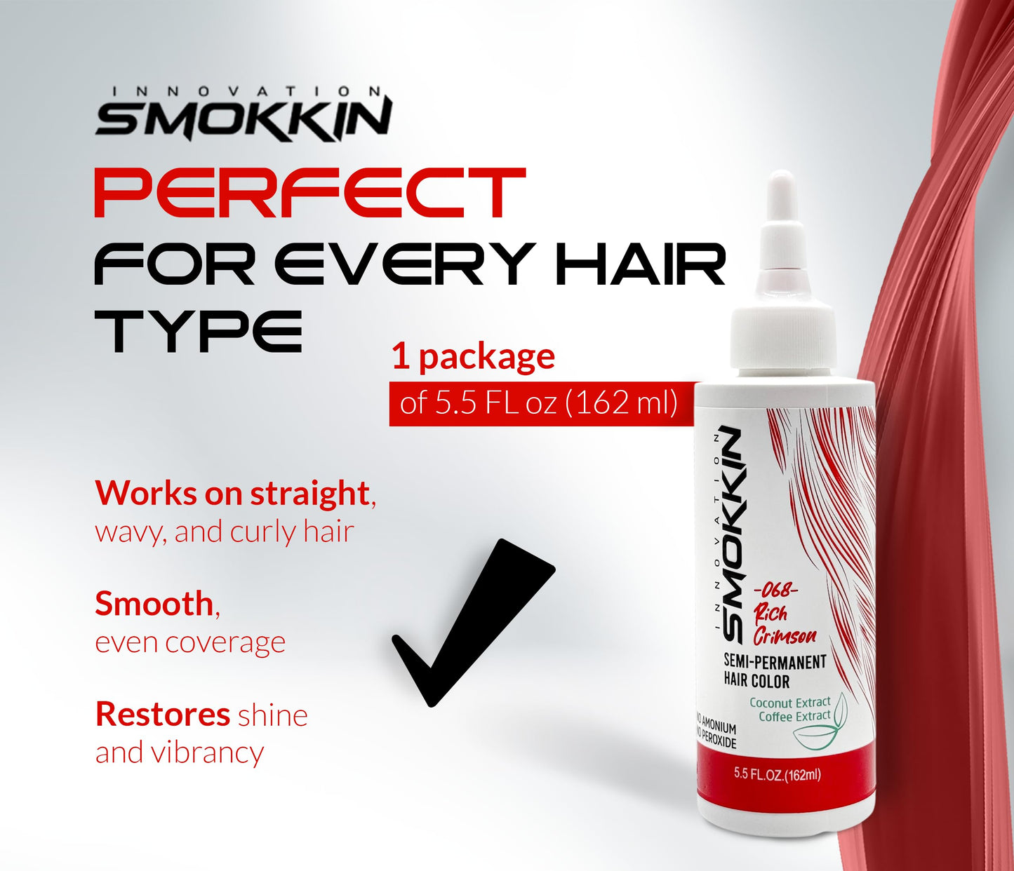Smokkin Innovation Semi Permanent Hair Color (068 Rich Crimson) | Vegan & Clean Hair Dye for Natural Hair | No Ammonia, No Peroxide | Works on 4C Human Hair, Crochet & Braiding Hair | 5.5 Fl Oz