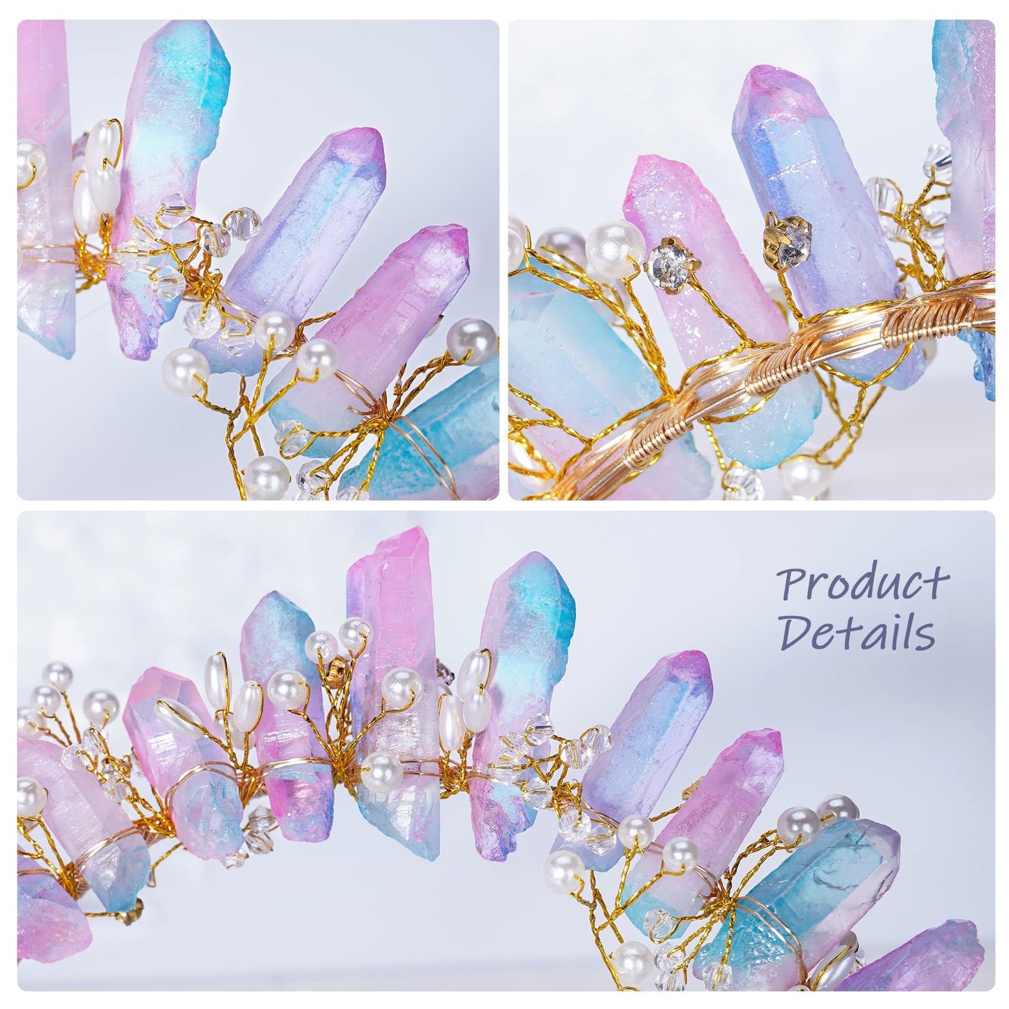 COSUCOS Quartz Crystal Crown Headpiece - Goddess Mermaid Headband Fairy Crown Bridal Handmade Costume for Wedding Festival Photoshoot Halloween Headdress