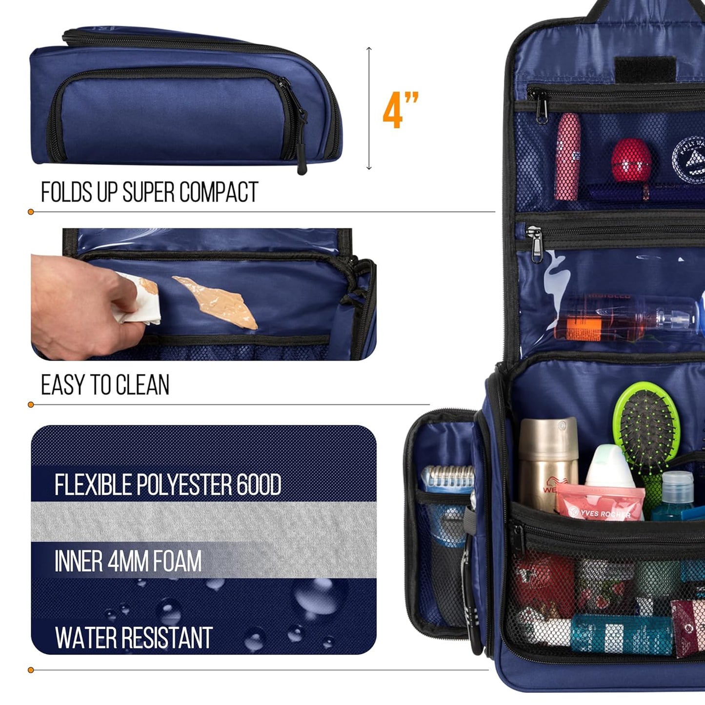 Travel Toiletry Bag - Large Waterproof Organizer with 19 Compartments | 10.6”x10.6”x3.2”