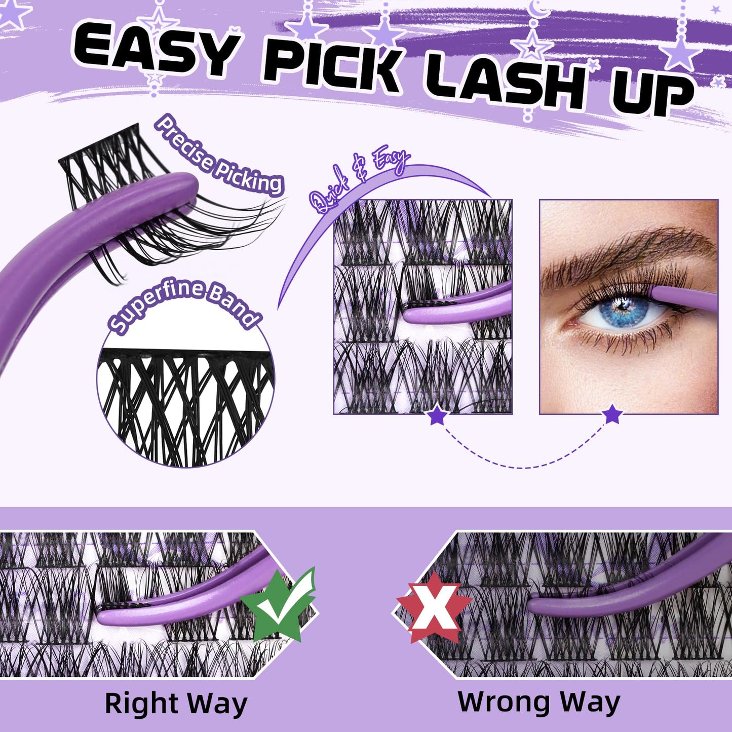 Lash Clusters Natural Cluster Eyelash Extensions 144 PCS Eyelash Clusters D Curl Z01 Individual Lashes for Beginners 8-18mm Cluster Lashes Superfine Band Eyelash Extension（Z01-D-8-18mix）