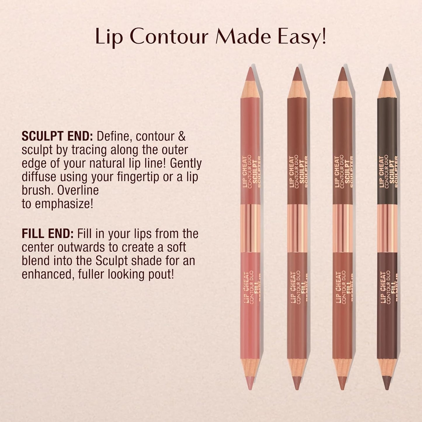 Charlotte Tilbury Lip Cheat Contour Duo - Dual-Sided Lip Liner Pencil for Sculpting & Filling - Prevents Lipstick Feathering