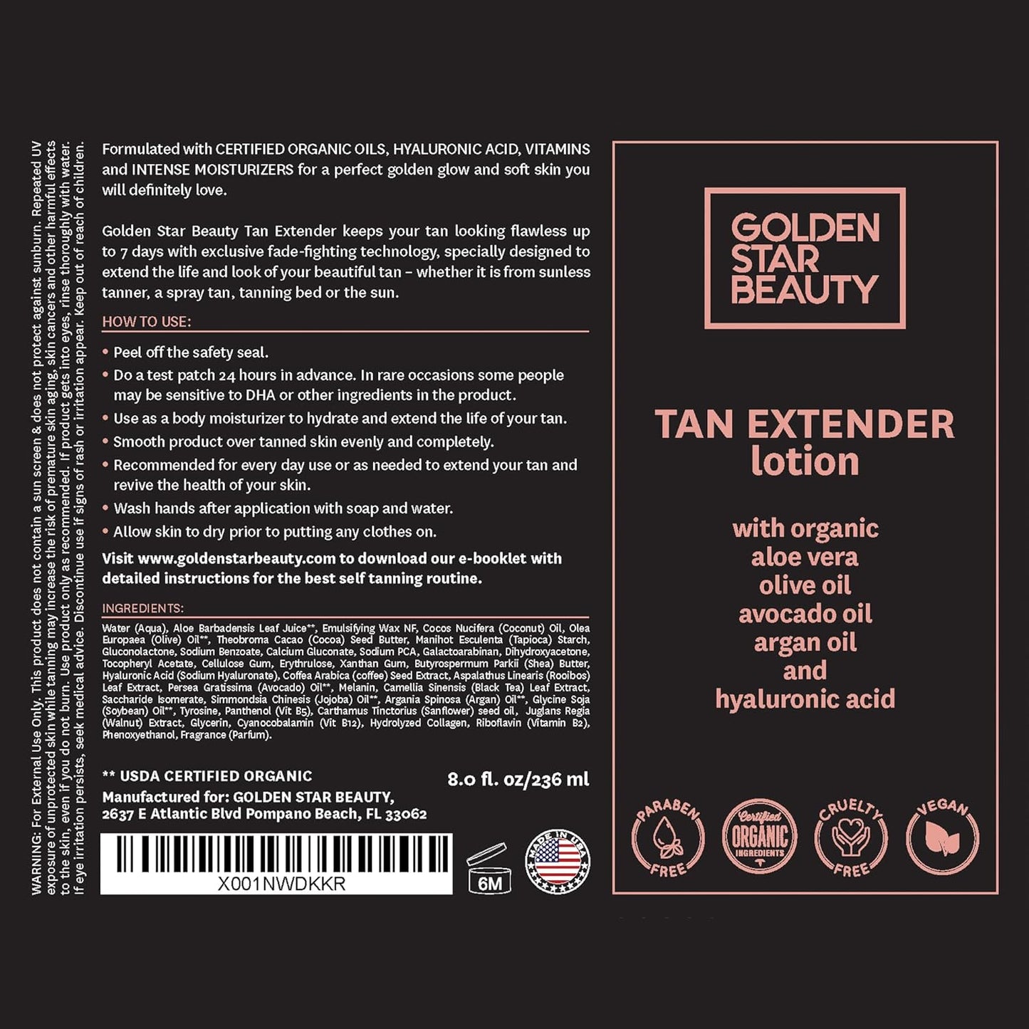 Tan Extender Daily Moisturizer by [Brand Name] - Organic Oils & Hyaluronic Acid for Longer Lasting Tan | 8.0 fl. oz.