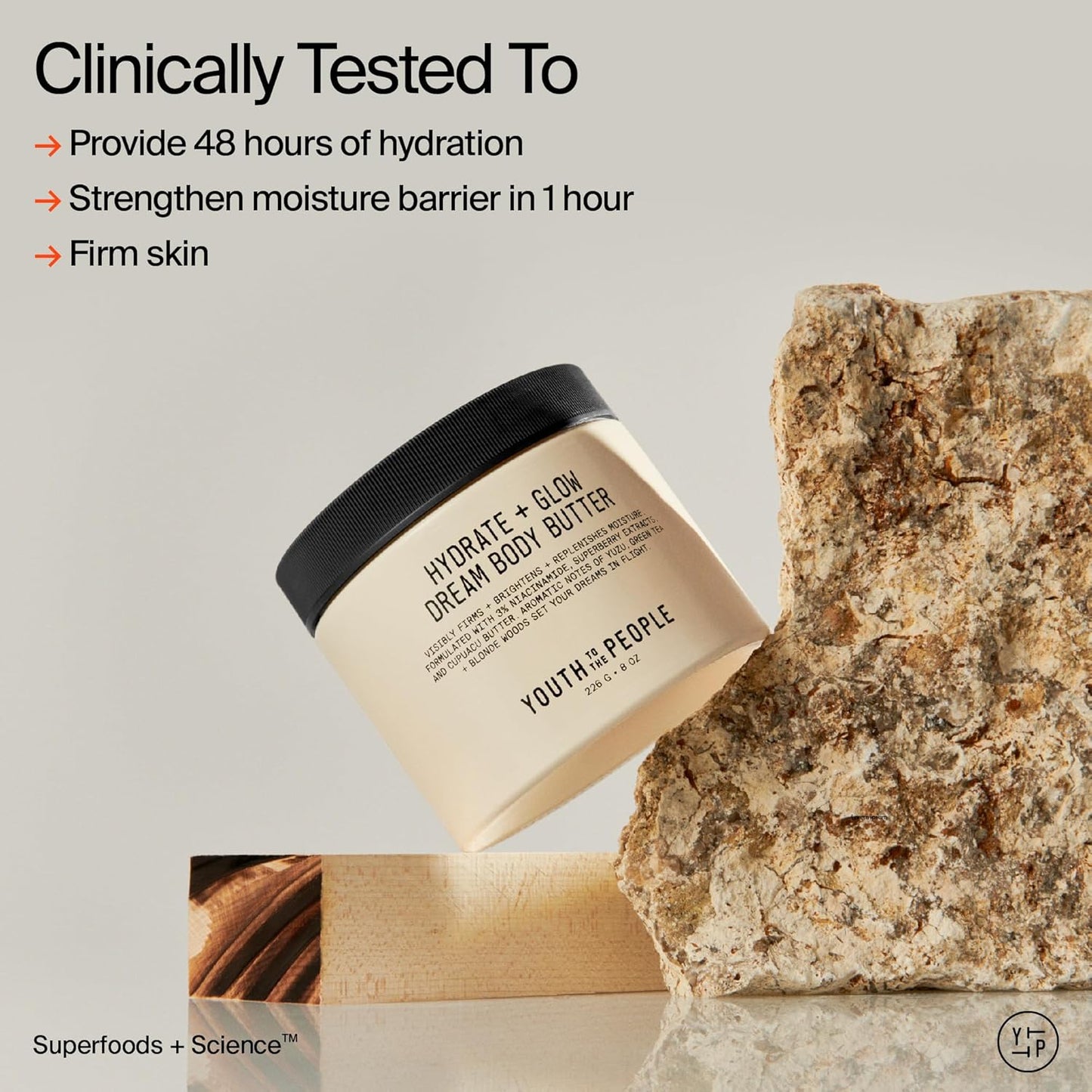 Youth To The People Superberry Body Butter - Hydrate & Brighten Skin Tone with 3% Niacinamide, 3.4 oz