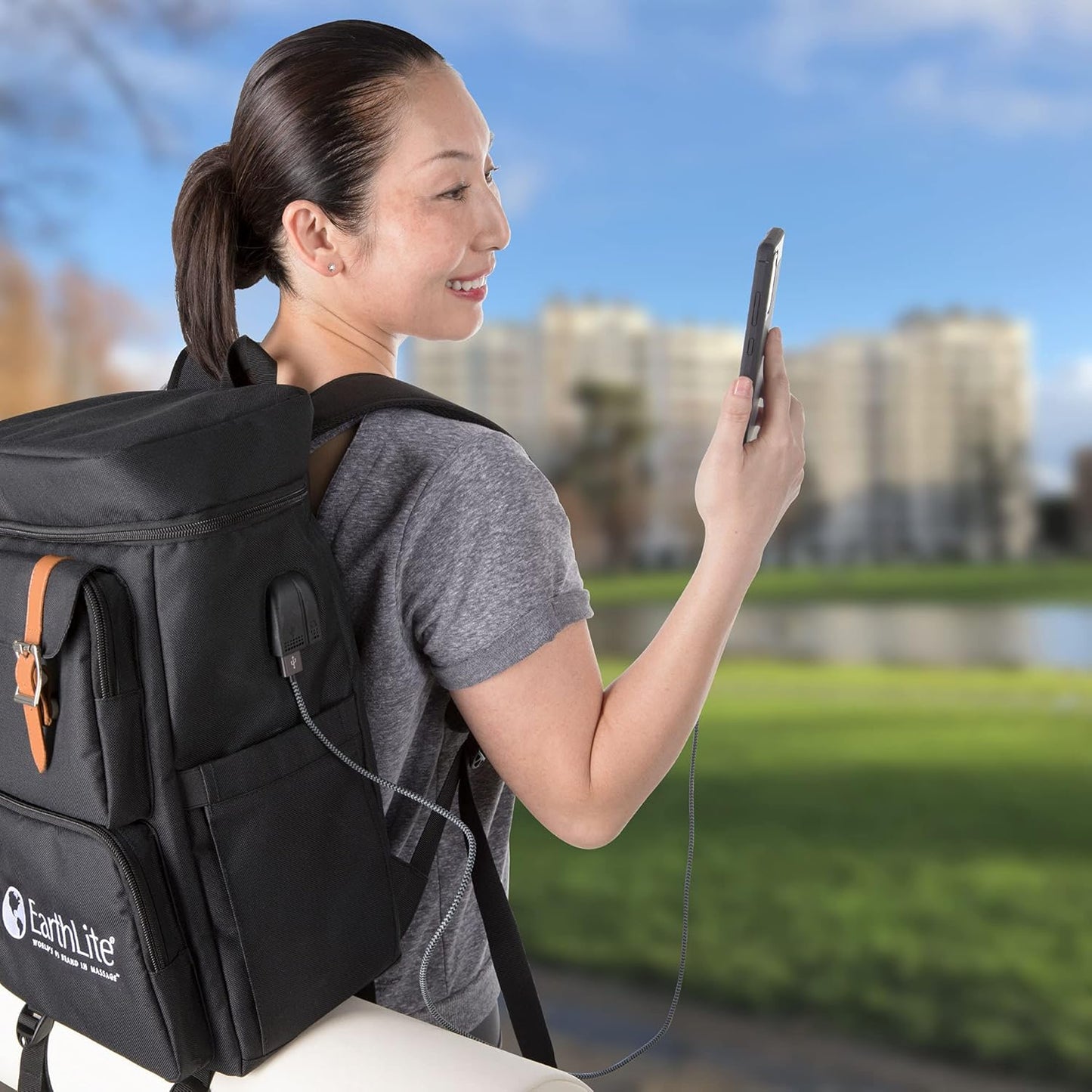 EarthLite LMT Go-Pack - Ultimate Travel Backpack for Massage Therapists | Water Resistant, USB Charging, Black