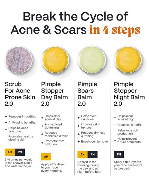 Norse Organics | Complete Pimple Control System 2.0 | 4-Step Skincare Kit with Arctic Herbs | Includes Day & Night Balms, Scar Balm, Face Scrub | All Skin Types (4 Pcs)