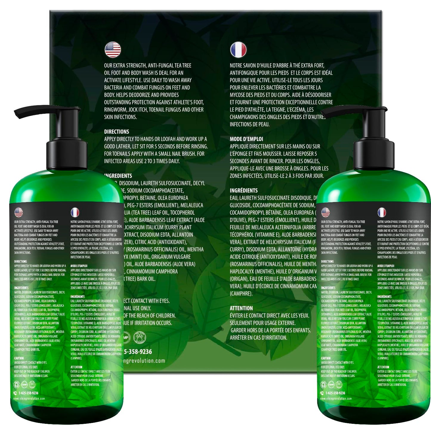 Viking Revolution Tea Tree Oil Body Wash Soap for Men - Helps Athlete's Foot, Toenail, Jock Itch, Eczema, Ringworm & Body Odors - Extra Strength Men's Body Wash (2 Pack)