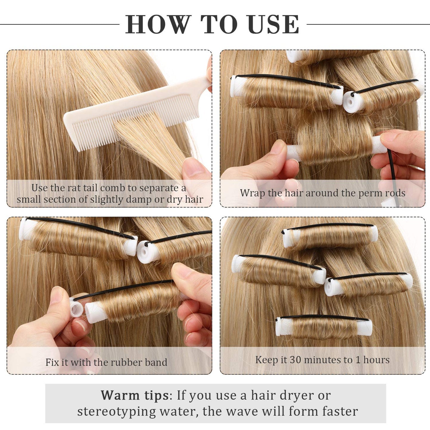 Skiennix 48 Plastic Hair Perming Rods - Curlers with Steel Pintail Comb for Hairdressing | 0.63 Inch
