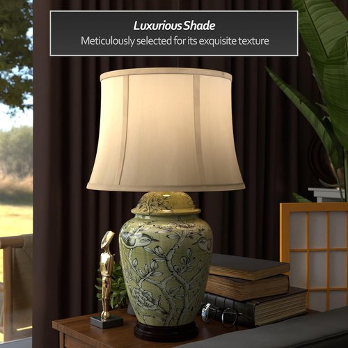 Red Lantern 25" Jade Green Birds and Flowers Lamp - Elegant Home Decor Accent