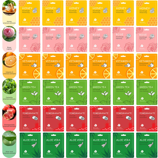 Meleell Collagen Face Masks for Skincare in Bulk, Sheet Masks for the Face, Hydrating and Moisturizing Face Masks Sets for Women's Skin Care (36-Packs)