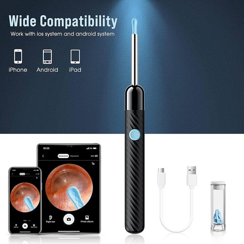 LEIPUT Ear Wax Removal Kit - 1080P Camera Ear Cleaner with 8-Piece Tool Set | Compatible with iOS & Android (Black)