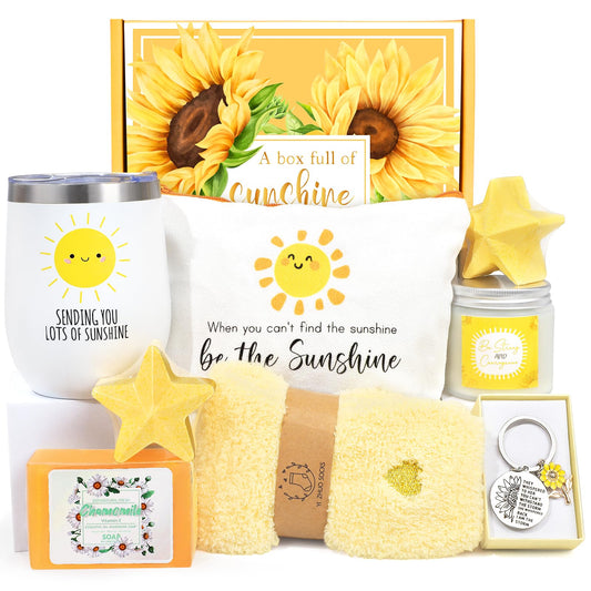 Get Well Soon Gift Baskets for Women, 9pcs Care Package for Women, After Surgery Recovery Gifts, Feel Better Set Thinking Of You - Sending You Hug Sunshine Box for Sick Friend
