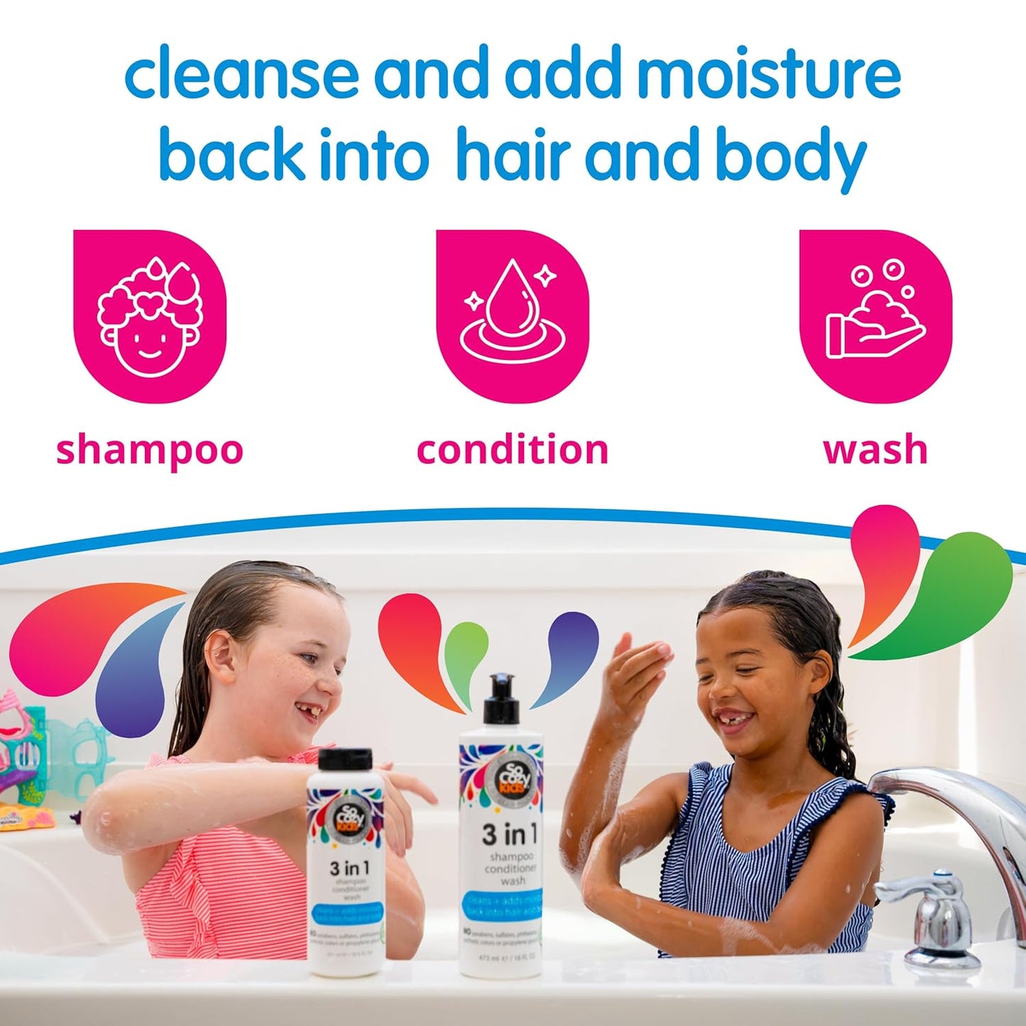 SoCozy 3 in 1 Kids Shampoo | Gentle Hydrating Hair & Body Cleanser with Keratin & Kiwi Extract - 16 Fl Oz