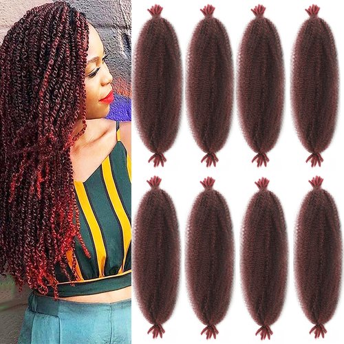 18 Inch Pre-Separated Springy Afro Twist Hair 8 Packs Pre-Fluffy Natural Curls are Perfect for Marley Crochet Hair Suitable for Black Women (T1b/Bug, 18 Inch (Pack of 8))