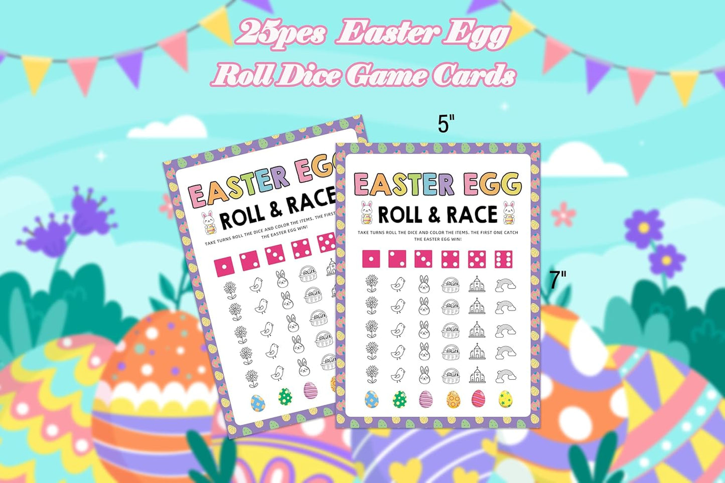 25 Easter Egg Roll Dice Game Cards | Fun Family Activity for Easter Parties & Gatherings