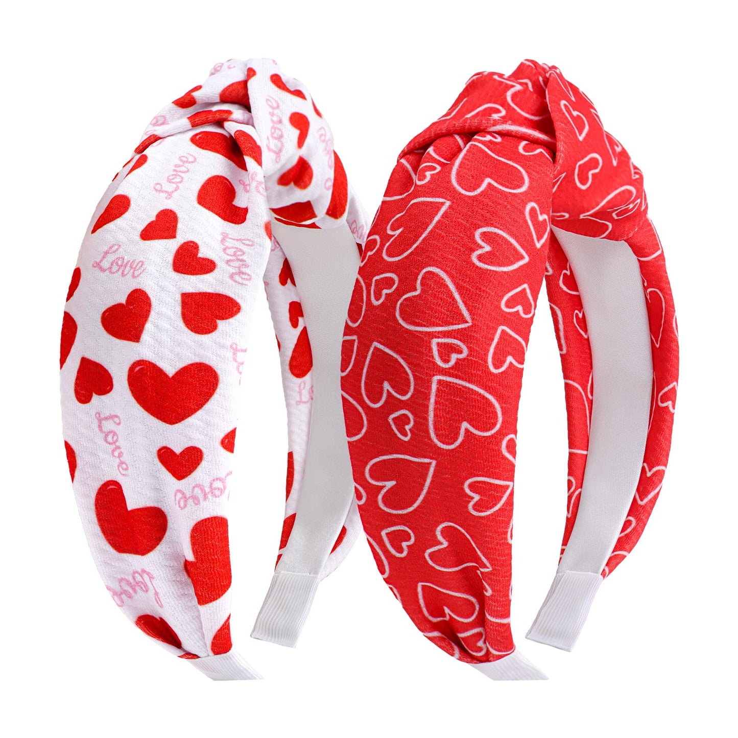 YanJie Hairband, 2pcs Valentines Headband for Women - Love Heart Knotted Headbands Wide Red Hairband Girls Valentine's Day Accessories Knotted Headwear for Girls