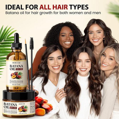 Raw Batana Oil for Hair Growth, 100% Natural Pure Botana Oil for Thick and Strong Natural Hair, Nourishes Damaged Hair, Edges & Eyebrows (Raw Batana oil 4oz, 4.2oz Paste, Lash Wand & Brow Brush)
