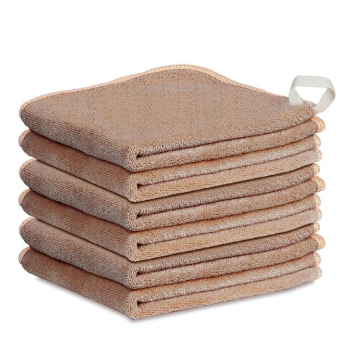 Nugilla Makeup Remover Cloth - Reusable Microfiber Towels, Fast-Drying 12x12 Inch, 6 Pack in Brown