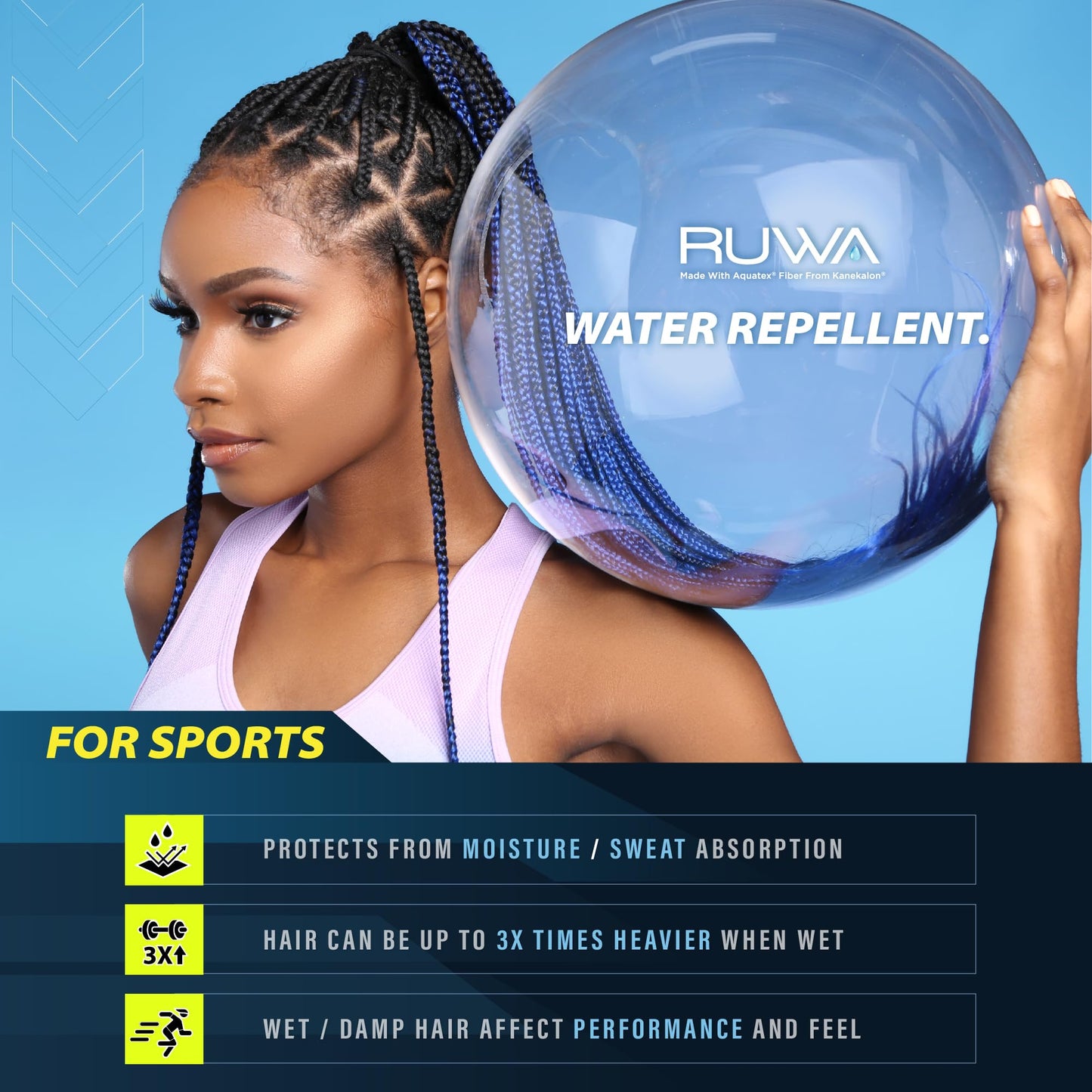 Sensationnel Ruwa prestretched braiding hair - 3x ruwa 48 inch 24 folded water repellent fast dry sports braid - 3x Ruwa 24 inch (1 pack, nlime)