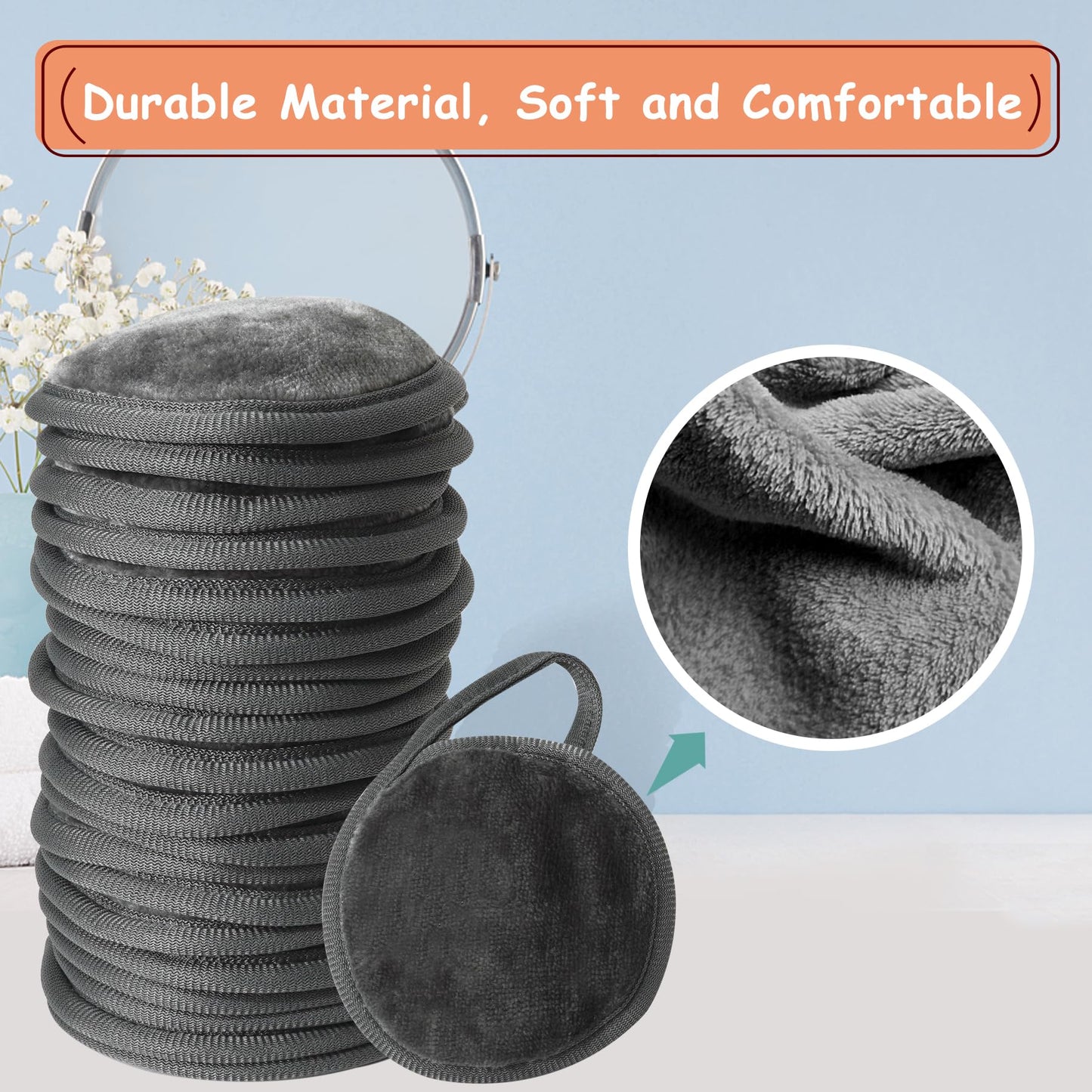 Nugilla 20 Packs Reusable Makeup Remover Pads with a Washable Laundry Bag, Microfiber Towel Clean Skin Face Towels, Soft Makeup Remover Cloth, Fast Drying Washcloth (Grey)