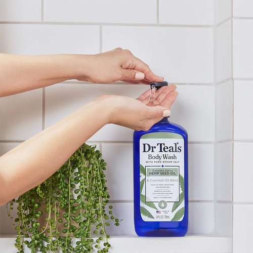 Dr Teal's Body Wash - Pure Epsom Salt & Cannabis Sativa Hemp Seed Oil | 24 Fl Oz (Pack of 4)