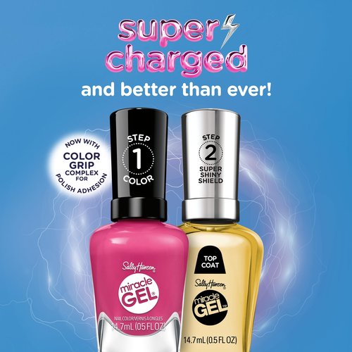 Sally Hansen Miracle Gel Supercharged Pinks Nail Polish | Salon Quality Gel-Like Formula, Two-Step System, No UV Light Needed, Long Lasting | 350 Work Hard, Play Pink | Bright Pink Crème Nail Color