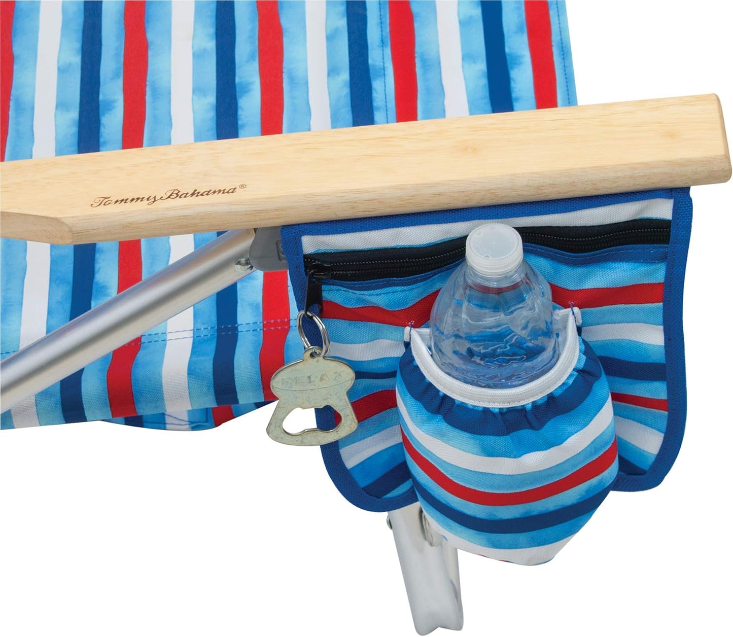 Tommy Bahama Folding Beach Chair - 5-Position Lay Flat Design | Aluminum Frame, Red, White & Blue Stripe