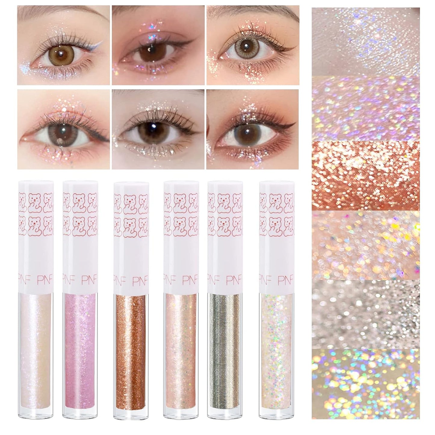Skiennix Liquid Glitter Eyeshadow Eyeliner - Long Lasting, Quick Drying Shimmer Makeup Set | 6 Pcs for Valentine's Day